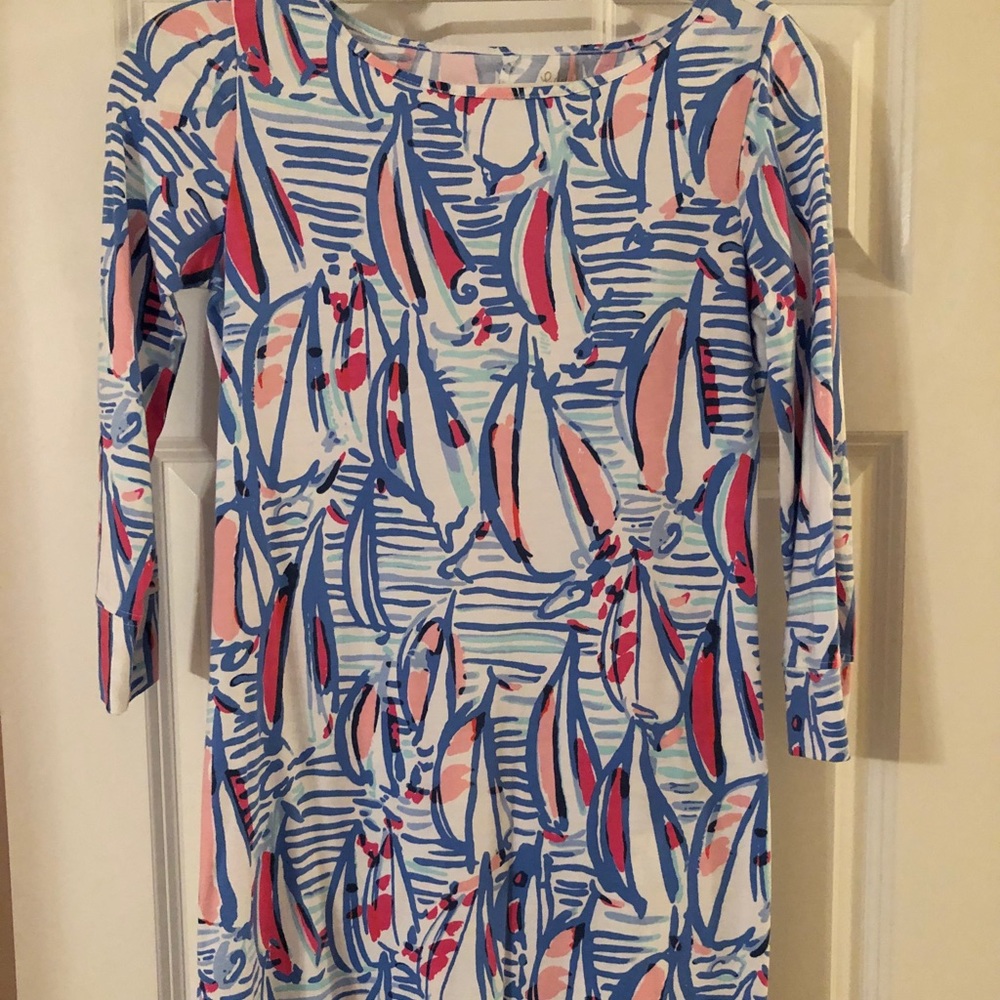 Lilly Pulitzer Blue, Pink and Coral Sailboat-Print Shift Dress